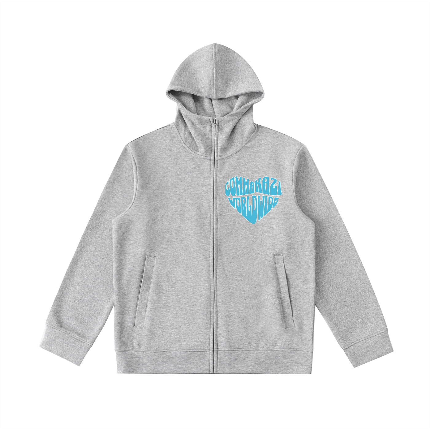Comma Kazi Heavyweight High Neck  Zip-Up Hoodie (Carolina Blue)