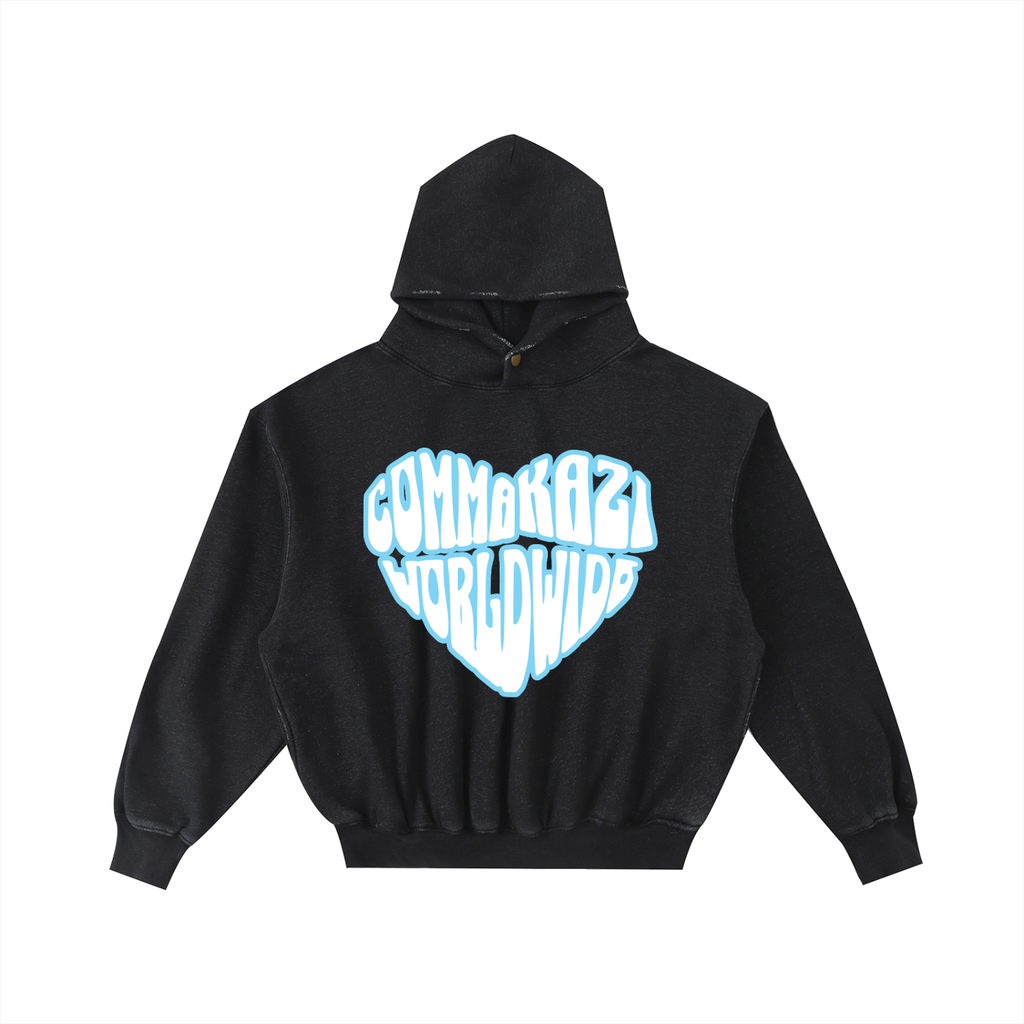 Comma Kazi Frayed Enzyme Washed Fleece Hoodie (Carolina Blue Logo)