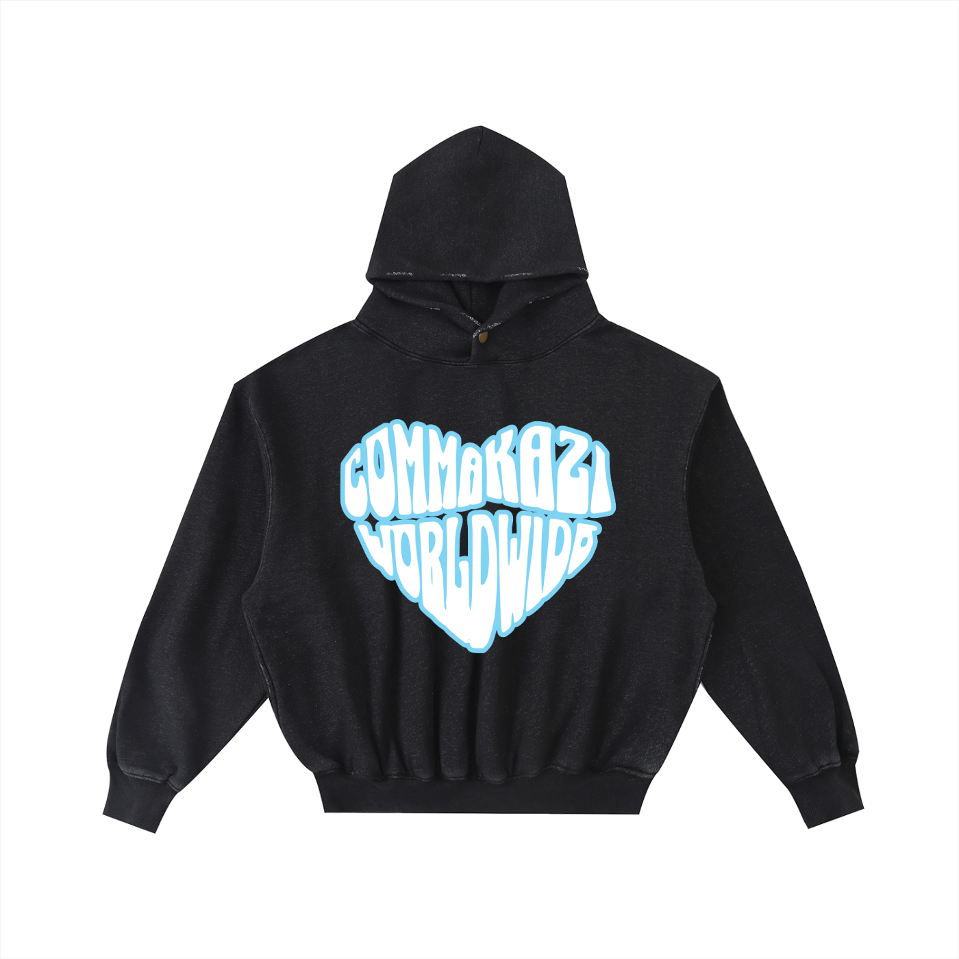 Comma Kazi Frayed Enzyme Washed Fleece Hoodie (Carolina Blue Logo)