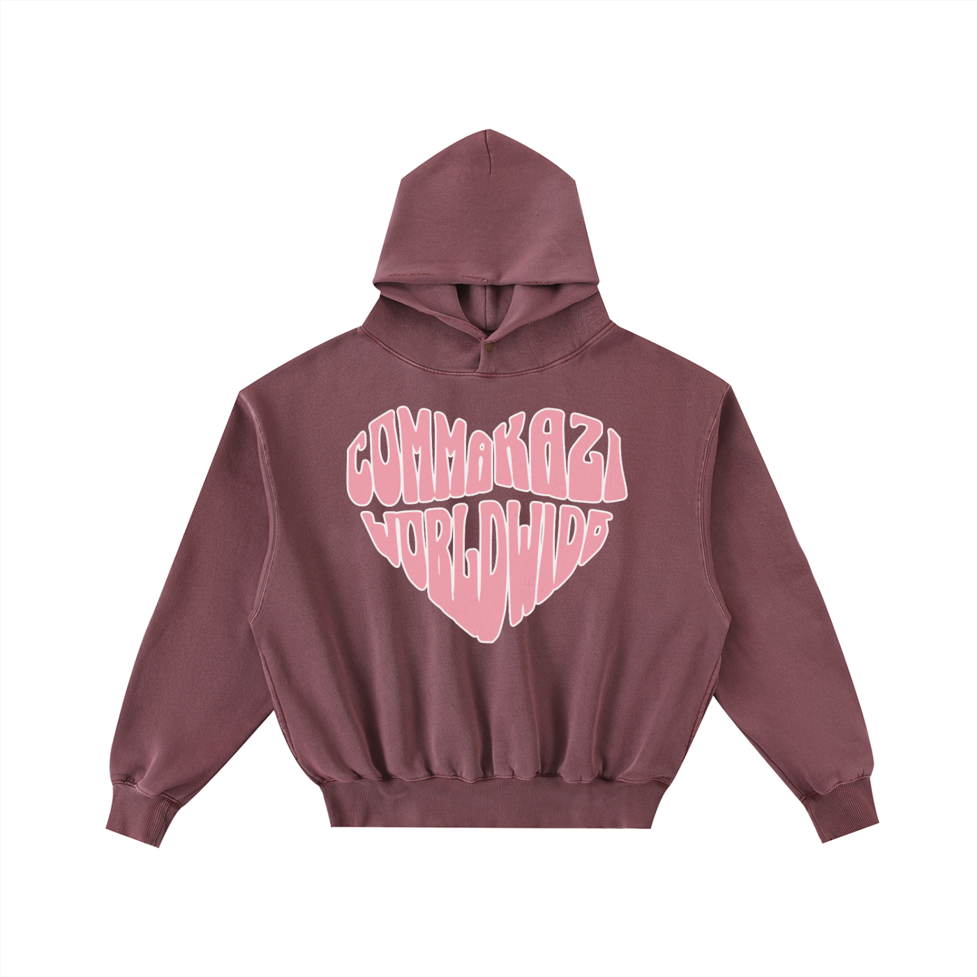 Comma Kazi Frayed Enzyme Washed Fleece Hoodie (Pink Logo)
