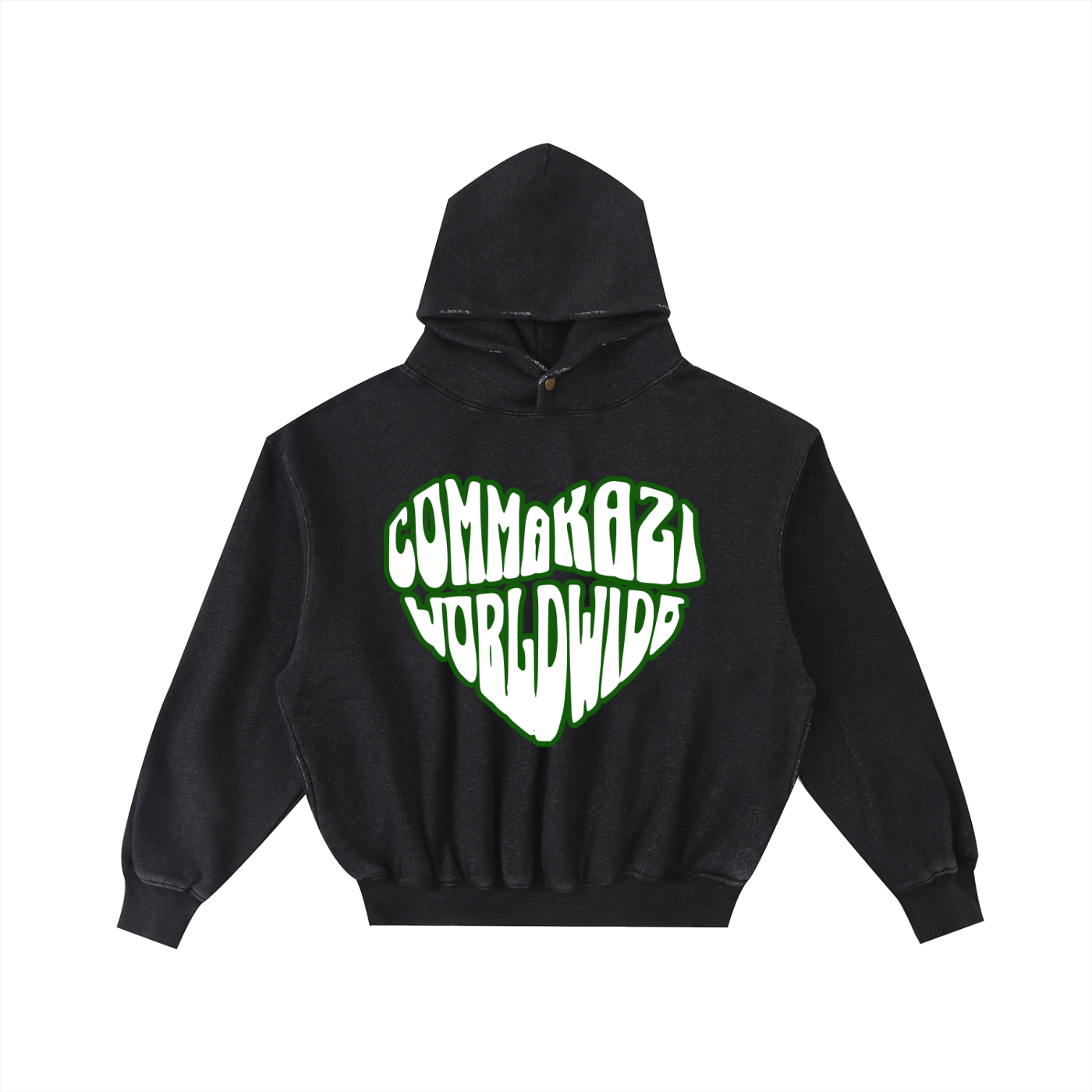 Comma Kazi Frayed Enzyme Washed Fleece Hoodie (Green Logo)