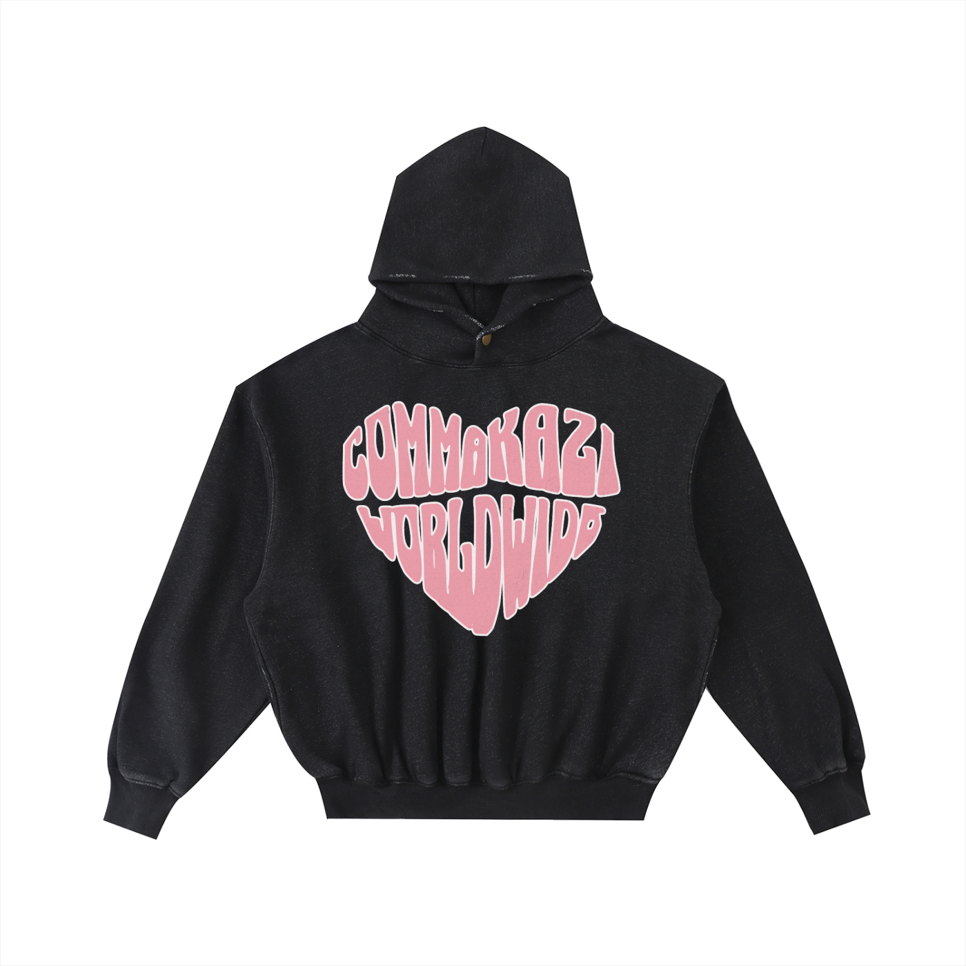 Comma Kazi Frayed Enzyme Washed Fleece Hoodie (Pink Logo)