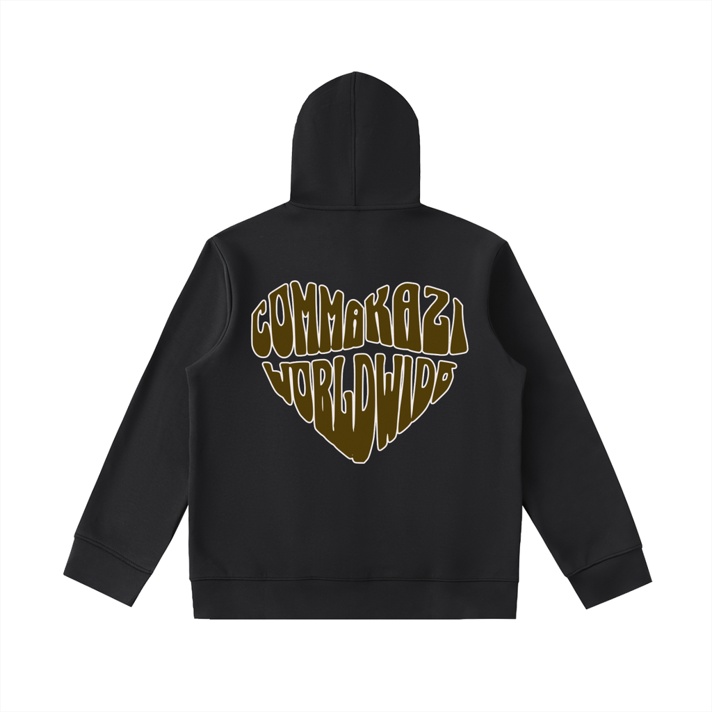 Comma Kazi Heavyweight High Neck  Zip-Up Hoodie (Brown Logo)