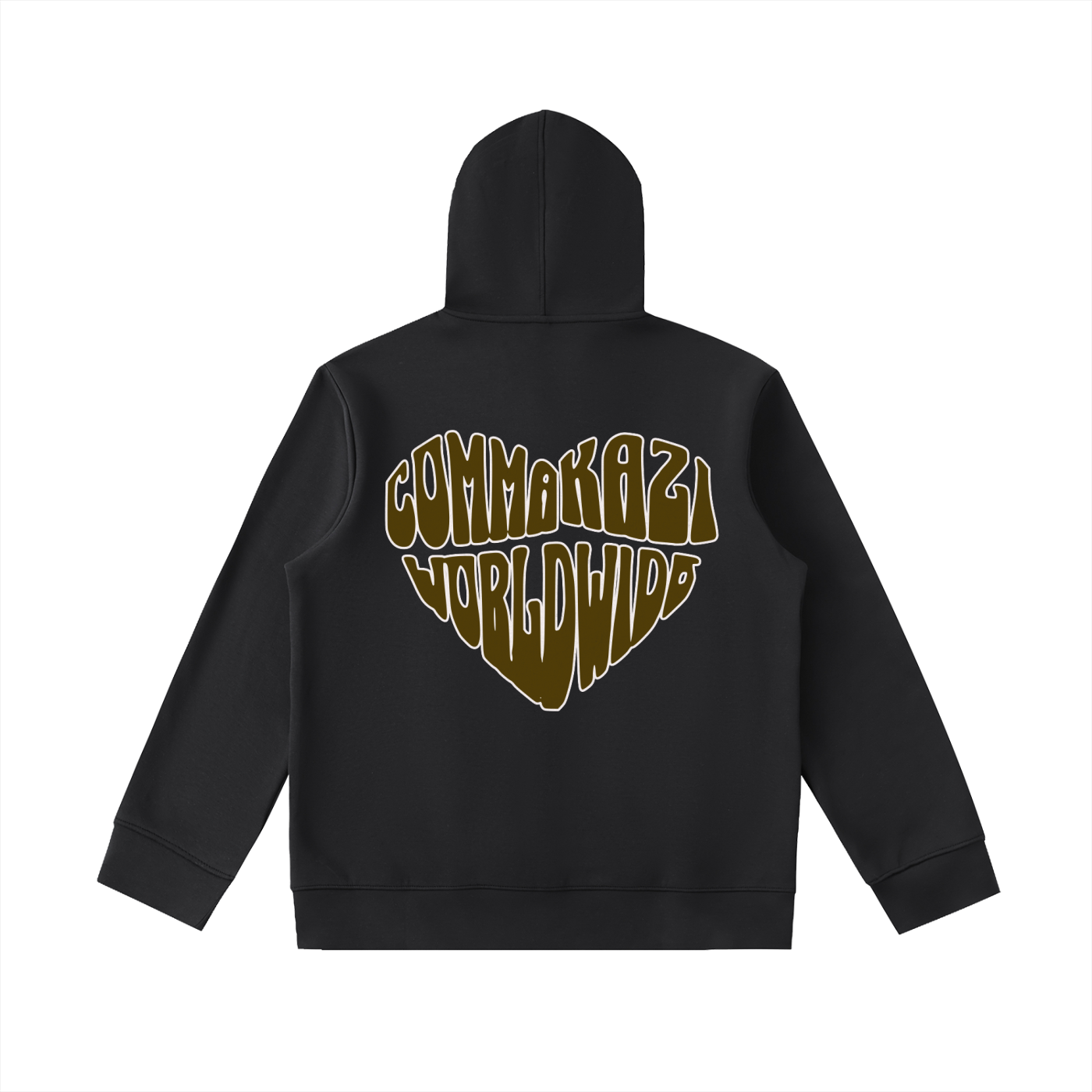 Comma Kazi Heavyweight High Neck  Zip-Up Hoodie (Brown Logo)
