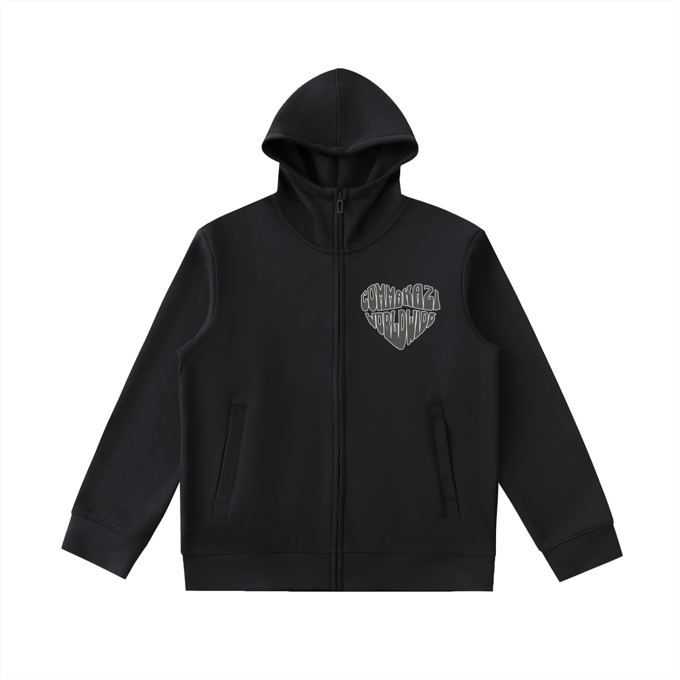 Comma Kazi Heavyweight High Neck  Zip-Up Hoodie (Gray)